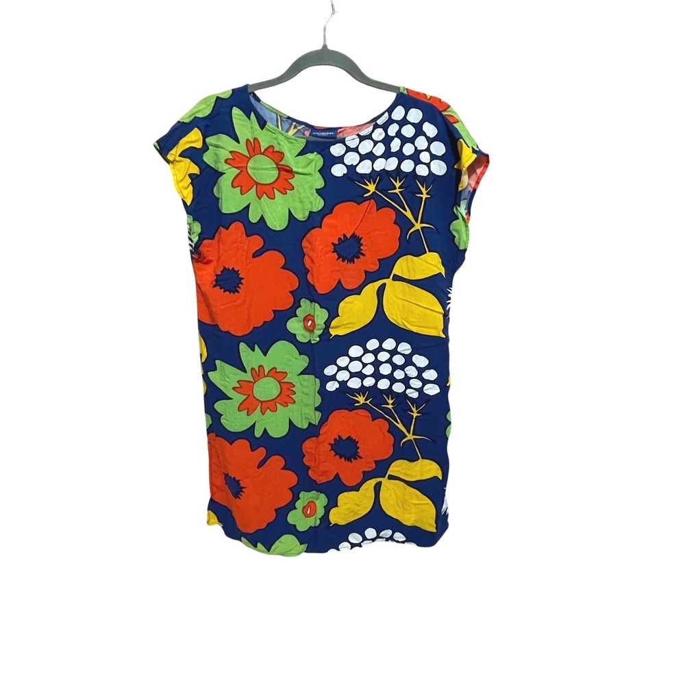 Marimekko for Target Floral Shift Dress Blue Orange Mod Boho Size M - Picture 2 of 10